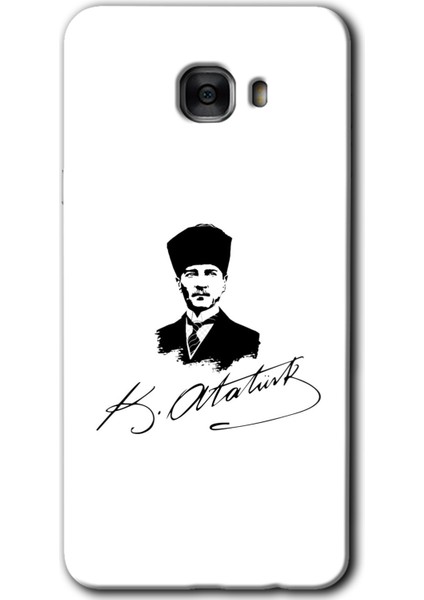 Samsung Galaxy C7 Pro Kılıf Hd Desen Baskılı Arka Kapak + Temperli Cam - Kemal Atatürk Imza