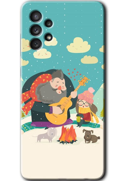 Samsung Galaxy A73 Kılıf Hd Desen Baskılı Arka Kapak + Temperli Cam - Kış Pikniği