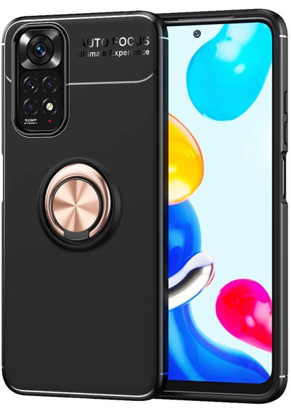 Xiaomi Redmi Note 11S Global Kılıf Renkli Yüzüklü Manyetik Silikon Kapak Siyah - Rose Gold