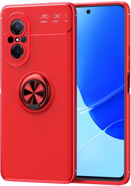 Huawei Nova 9 Se Kılıf Renkli Yüzüklü Manyetik Silikon Kapak Kırmızı - Kırmızı