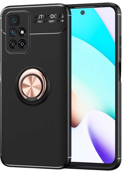 Caseworld Xiaomi Redmi 10 Kılıf Renkli Yüzüklü Manyetik Silikon Kapak Siyah - Rose Gold