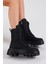 Kadın Siyah Cilt Desenli Rahat Kalıp Bağcıklı Bot 2