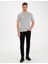 Açık Gri Melanj Slim Fit Bisiklet Yaka Basic T-Shirt 3