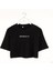 Minimalıst Basıkılı Siyah Oversize Crop T-Shırt 1