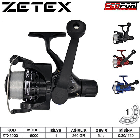 Port Fish Ecoport Zetex Model 5000 Balıkçı Genel Kullanım Olta Makinesi Siyah
