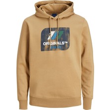 Jack & Jones Nate Erkek Kahverengi Baskılı Kapüşonlu Sweatshirt
