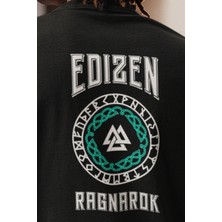 Edizen Ragnarok Arka&ön Dijital Baskılı Oversize Ultra Premium Siyah T-Shirt