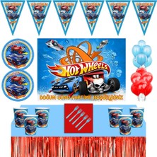 Parti Furyası Hot Wheels  Doğum Günü 24 Kişilik Afişli Hot Wheels  Parti Malzemeleri Seti Masa Etekli