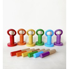 Arden Toy Store Doğal Ahşap Oyuncak Waldorf Renkli Peg Bebek Halka Daire Çubuk Montessori Eğitici Oyun Seti