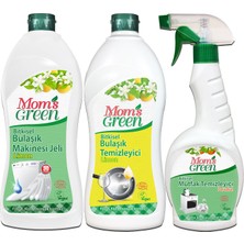 Mom's Green 3'lü Set Mom's Green Bitkisel Bulaşık Makinesi Jeli + Elde Bulaşık Limon + Mutfak Sprey ( 750 ml x 3 )