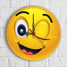 BK Kişiye Özel Emoji Tasarımlı Ahşap Duvar Saati (30 Cm.) - 11