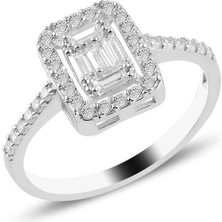 Doğan Silver Doğan Silvergümüş Rodyumlu Baget Taşlı Yüzük DGN21463 