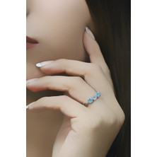 Doğan Silver Doğan Silverkadın Prenses Model Zirkon ve Turkuaz Taşlı Gümüş Yüzük