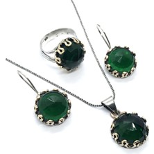 Doğan Silver Doğan Silverzümrüt Taşlı Otantik Gümüş Üçlü Set DGN21015
