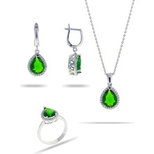 Doğan Silver Doğan Silverkadın Zümrüt ve Zirkon Taşlı Gümüş Set