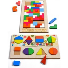 Adista Toys Ahşap Puzzle 2'si 1 Arada Set Geometri-Tetris