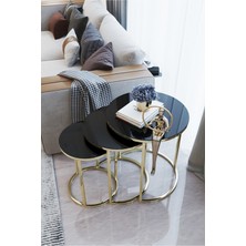 Usta Mekan Gold Metal Zigon Sehpa Kırılmaz Temperli Siyah Cam 58, 54, 50 CM Modern Tasarım