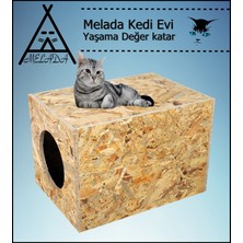 Melada Kedi Evi Dış Ortam Uygun Ahşap Kedi Evi Osb 40X30X30 cm