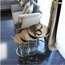 Usta Mekan Gold Metal Zigon Sehpa Bronz Ayna Cam