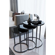 Usta Mekan Siyah Metal Zigon Sehpa Siyah Temperli Cam Ergonomik Tasarım 50,5 42,5 34,5 cm