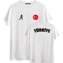 Hakuof Türkiye Tişört Kısa Kol Erkek Grafik Desenli Beyaz Esnek Kumaş M Beden