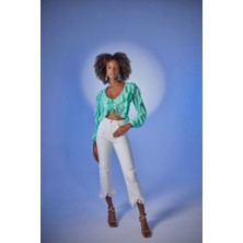 Holly Lolly Crop Model Bağlamalı Kol Detaylı Elsa Bluz Yeşil