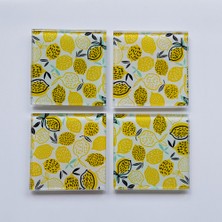Decorita Cam Bardak Altlığı | Sarı Limonlar | 4'lü Takım | 10cm x 10cm