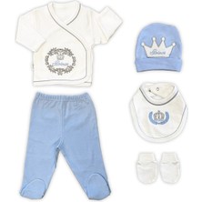 Sema Baby Prens Lüks 5 Parça Hastane Çıkışı Zıbın Seti - Mavi