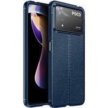 Caseworld Xiaomi Poco X4 Pro 5g Kılıf Darbe Korumalı Deri Görünümlü Silikon Arka Kapak - Lacivert