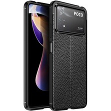 Caseworld Xiaomi Poco X4 Pro 5g Kılıf Darbe Korumalı Deri Görünümlü Silikon Arka Kapak - Siyah