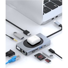 Daytona Ww-9 Macbook Uyumlu Type-C To USB 3.0 4K HDMI  Ethernet RJ45 VGA Sd Tf Kart Pd Aux 9 Port Çevirici Hub Adaptör