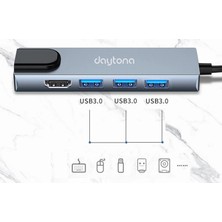 Daytona HC-13M Macbook Android Uyumlu Type-C To 3*usb 3.0 4K HDMI Gigabit Ethernet RJ45 Çevirici Hub Adaptör