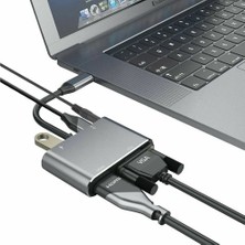 Daytona Hc-11 Macbook Uyumlu Type-C To USB 3.0 1080P Hd 4K HDMI VGA Pd Aux Ses Girişli Çevirici Hub Adaptör