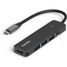Dark USB 3.1 Gen1 Type-C 5 In 1 HDMI / USB 3.0 - USB 2.0 / Usb-C & Usb-C Pd Dönüştürücü Çevirici Hub (DK-AC-U31X41)