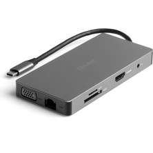 Dark USB 3.1 Gen1 Type C 10 In 1 Ethernet / Usb-C Pd / HDMI / VGA / Tf Sd Kart Okuyucu / 3xusb 3.0 / Kulaklık Çoklayıcı Dönüştürücü Çevirici Hub (DK-AC-U31X43)