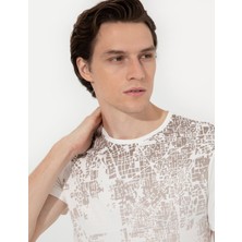Pierre Cardin Erkek Ecru Slim Fit Baskılı Bisiklet Yaka Tişört 50254026-VR019