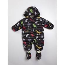 Podium Giyim Dinazor Desenli  Siyah Kışlık Çıkarılabilir Ayaklı Gizli Eldivenli Kapüşonlu  Kozmonot Tulum