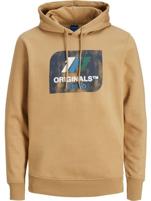 Jack & Jones Nate Erkek Kahverengi Baskılı Kapüşonlu Sweatshirt