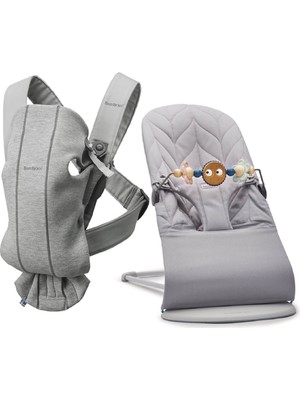 BabyBjörn 2'li Set Pastel Oyuncaklı Bliss Ana kucağı Petal Woven & Kanguru Mini 3D Jersey Light Grey