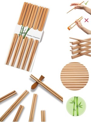 Neler Geldi Neler 10 Çift - 20 Adet Yıkanabilir Organik Bambu Çin Yemek Çubuğu Chopsticks Çin Çubuk - Çin Çubukları