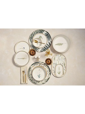 Porland Botanical 60 Parça 12 Kişilik Beyaz Çiçek Desenli Zarif Tasarımlı Porselen Yemek Takımı