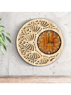 BK Kişiye Özel Ahşap Işleme Tasarımlı Ahşap Duvar Saati