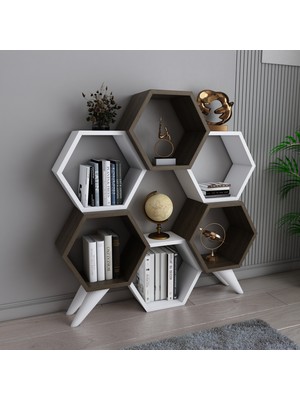 Evdekimoda Hexagon Kitaplık (Ceviz-Beyaz)