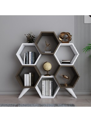 Evdekimoda Hexagon Kitaplık (Ceviz-Beyaz)