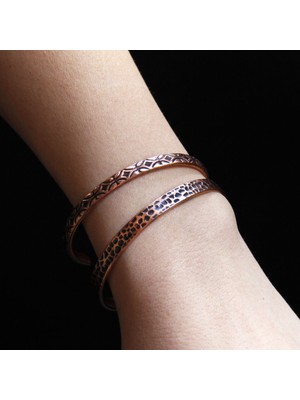 Coho Tılsım Özel Motifli & Antique Motifli El Işleme Bakır Bileklik Seti