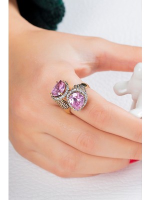 Doğan Silver Doğan Silverkadın Damla Model Pembe Kuvars Taşlı Otantik Gümüş Yüzük DGN20995