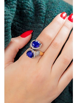 Doğan Silver Doğan Silverkadın Damla Model Safir Taşlı Otantik Gümüş Yüzük DGN20998