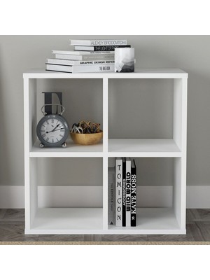 Sanal Mobilya Cube  4 Raflı Kitaplık Medıum Mat Beyaz