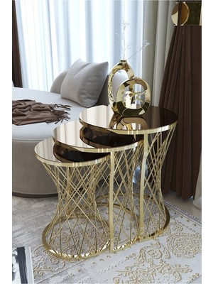 Usta Mekan Hasır Telli Zigon Sehpa Gold - Bronz