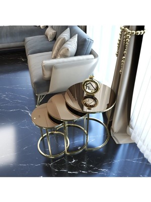 Usta Mekan Gold Metal Zigon Sehpa Bronz Ayna Cam